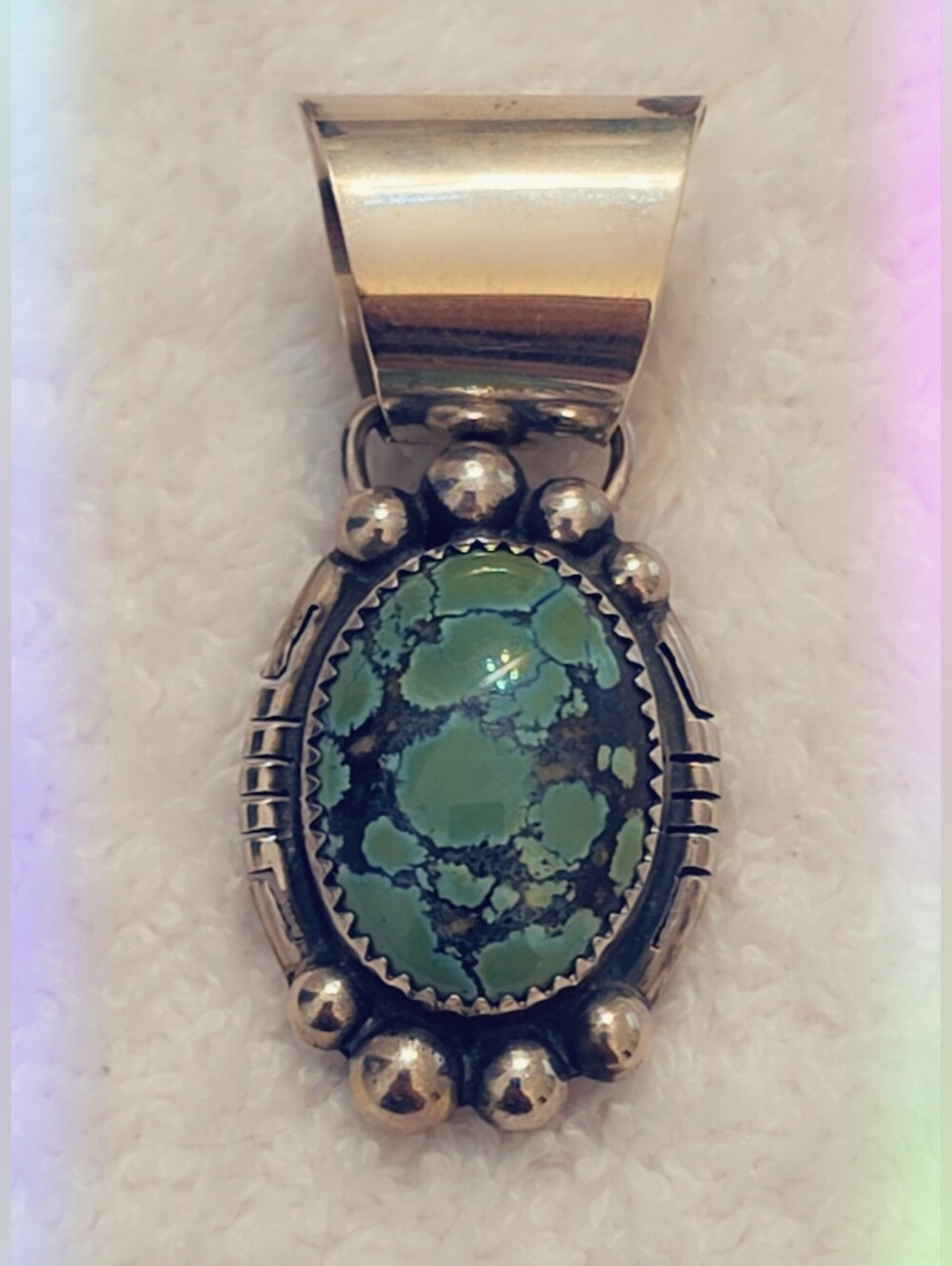 Sterling Silver Native American Turquoise Pendant Signed